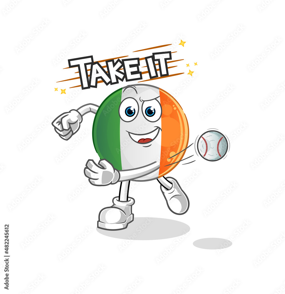irish flag throwing baseball vector. cartoon character irish flag throwing baseball vector. cartoon character