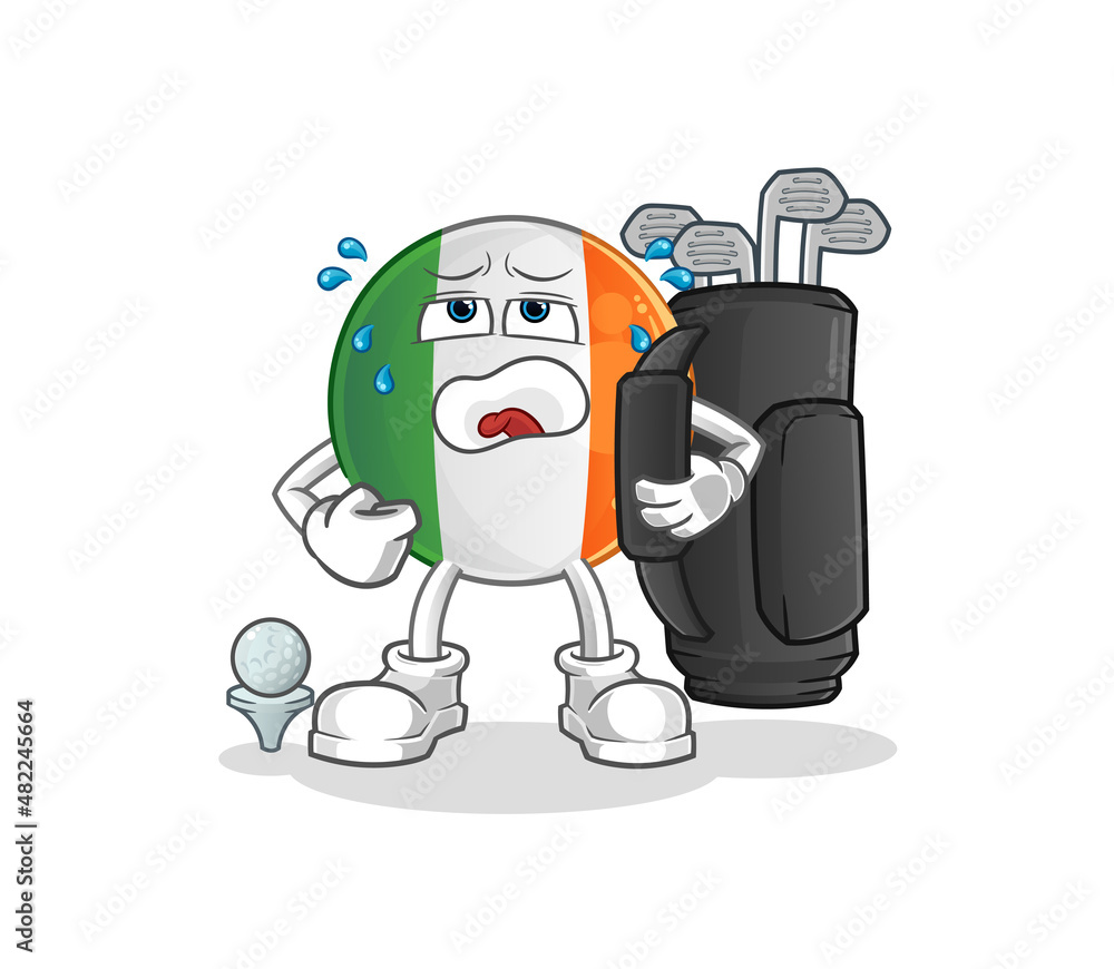 irish flag with golf equipment. cartoon mascot vector
