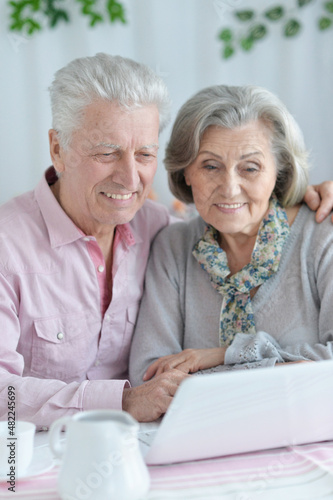 Portrait of senior couple using laptop at home