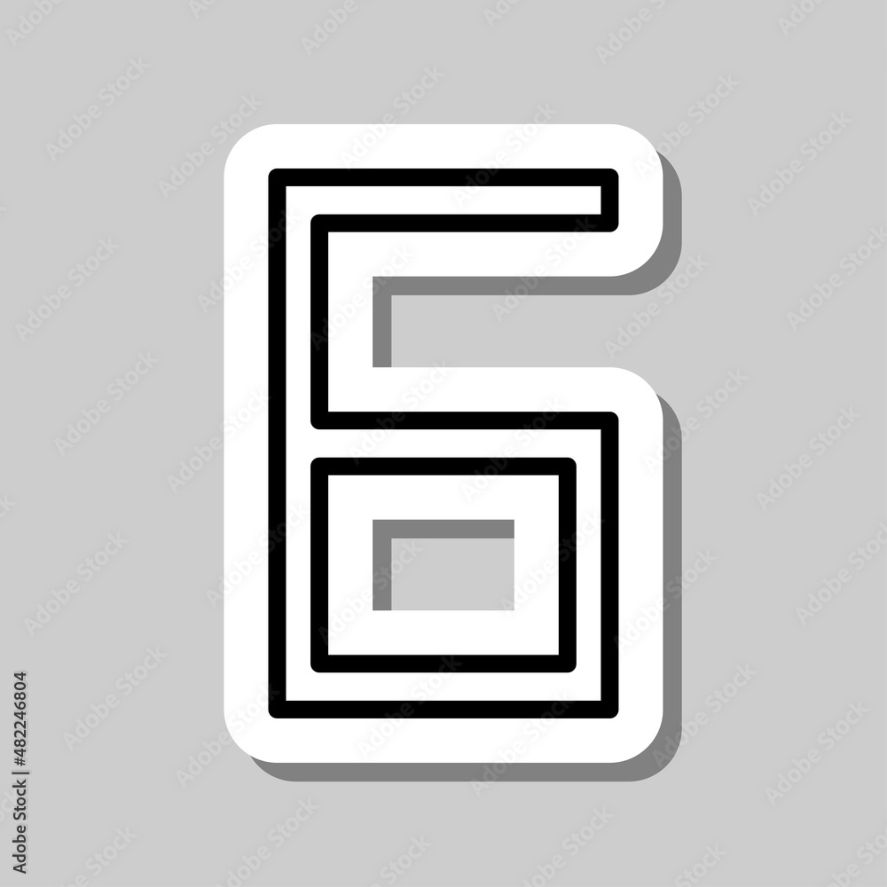 Number six, numeral simple icon vector. Flat desing. Sticker with shadow on gray background.ai Number six, numeral simple icon vector. Flat desing. Sticker with shadow on gray background.ai