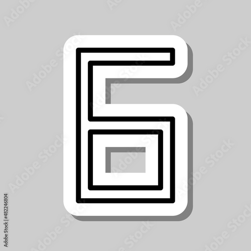 Number six, numeral simple icon vector. Flat desing. Sticker with shadow on gray background.ai