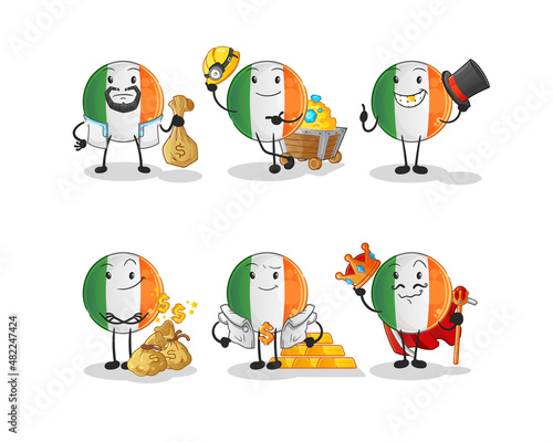 irish flag rich group character. cartoon mascot vector