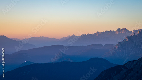 Fototapeta Naklejka Na Ścianę i Meble -  Sunrise over a mountain valley in the Dolomites, Italy