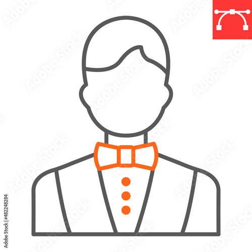 Croupier line icon, dealer and casino worker, croupier vector icon, vector graphics, editable stroke outline sign, eps 10.