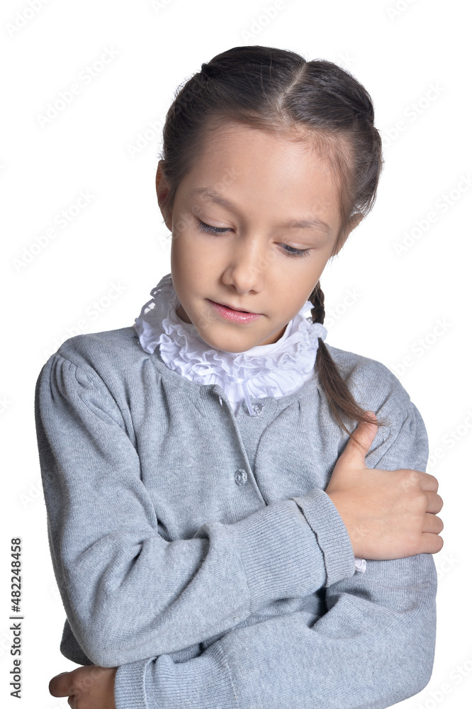 Portrait of cute little girl posing on white background Portrait of cute little girl posing on white background