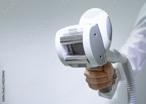 LPG in the hands of a girl. Apparatus for LPG. Device for hardware massage of the body. 