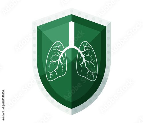 Health concept. shield sign and human lung icon on white background. Isolated on white background
