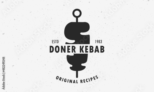 Doner Kebab Logo Icon. Turkish and Arabian Fast Food Restaurant Design elements for logo, label, emblem, sign. Vector.