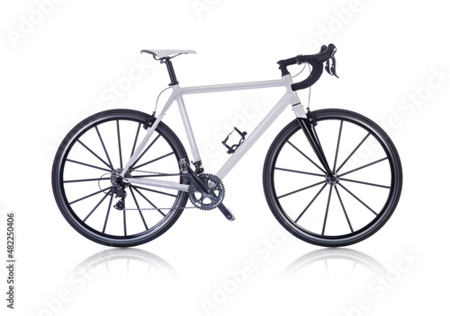 Mock-up Carbon Cycle Cross Fahrrad weiß auf weißem Hintergrund mit Spiegelung