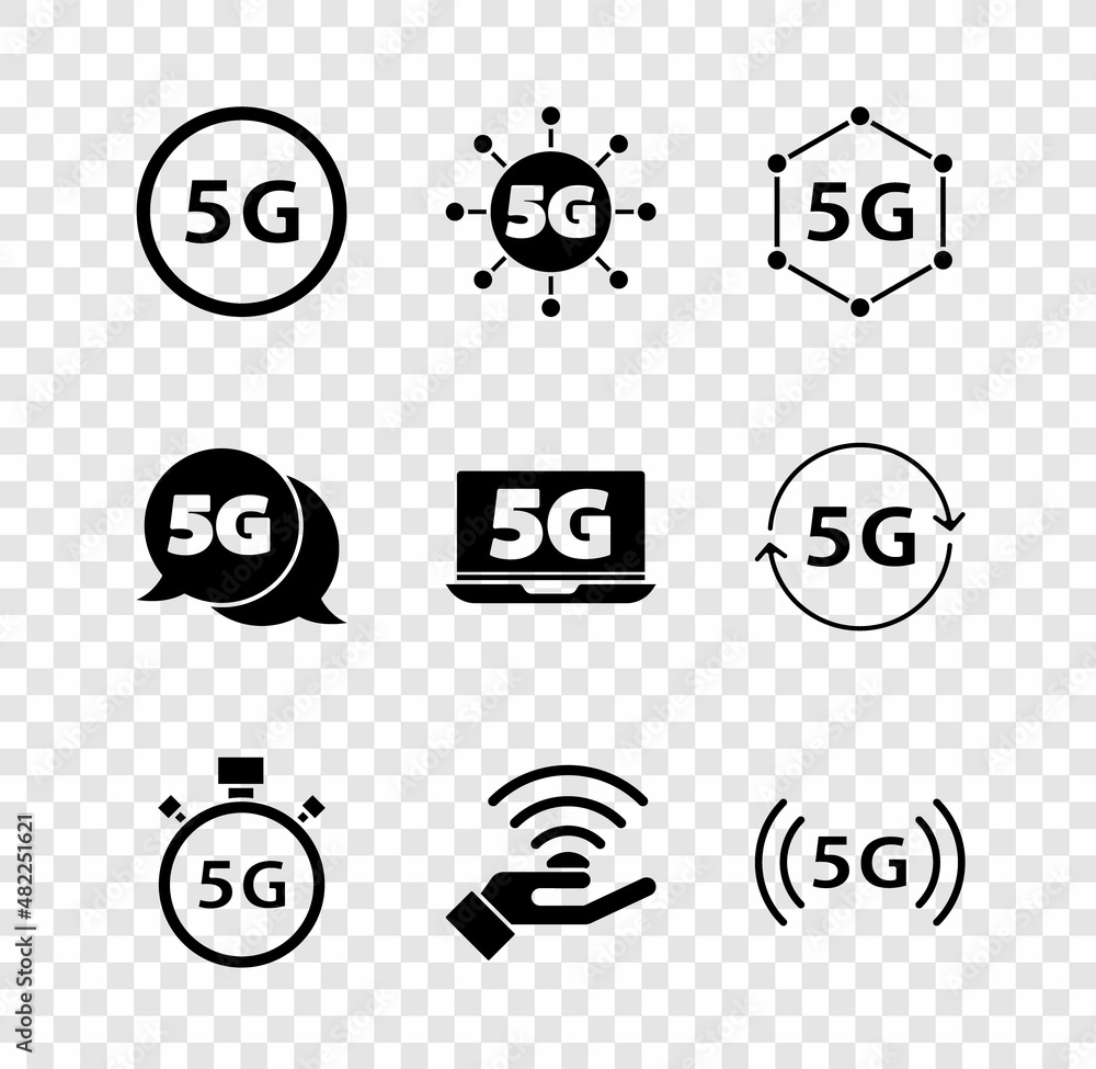Set 5G network, Digital speed meter, and Laptop with icon. Vector Set 5G network, Digital speed meter, and Laptop with icon. Vector