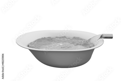 Realistic bath with water on white isolated background. 3d Rendering illustration.
