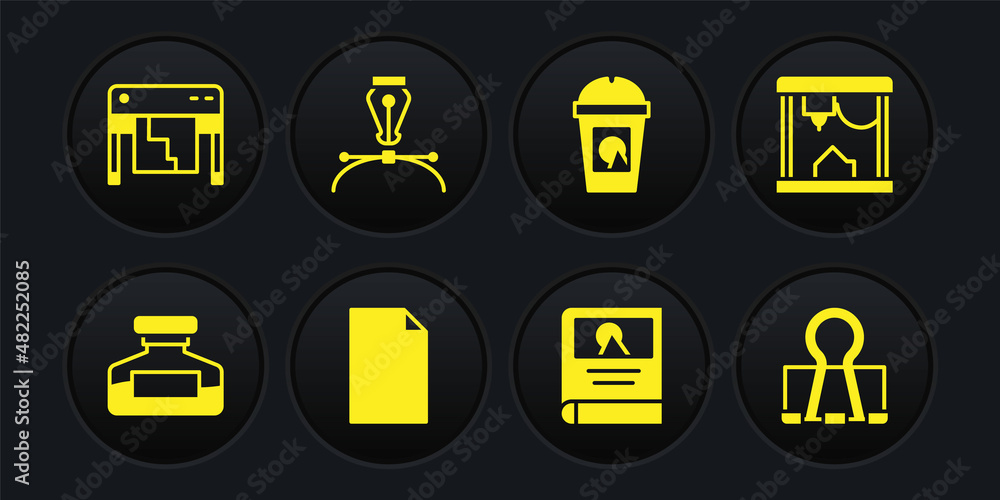 Set Ink bottle, 3D printer, Empty document, Photo album gallery, Coffee ...