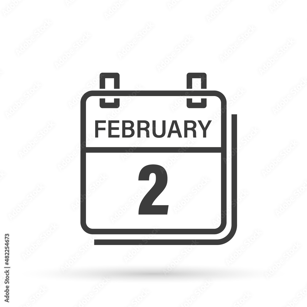 February 2, Calendar icon with shadow. Day, month. Flat vector illustration. February 2, Calendar icon with shadow. Day, month. Flat vector illustration.