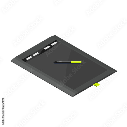 Graphic tablet with stylus detailed isometric icon. Vector graphic illustration.