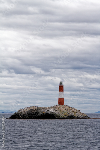 Les Eclaireurs Light House on rocky island on the Beagle Channel - Argentina