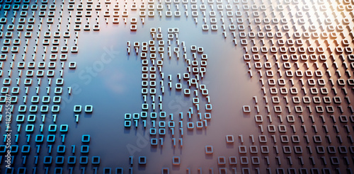 Foto Bitcoin symbol with binary code
