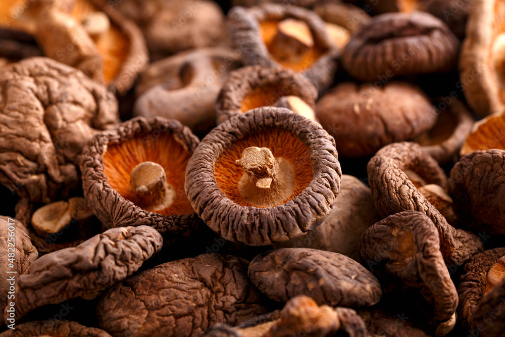 Dried Shiitake mushrooms, close up. Healthy asian food. Dried Shiitake mushrooms, close up. Healthy asian food.
