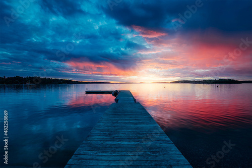 Fototapeta background sunset water sky lake sea landscape clouds nature sunrise sun ocean r