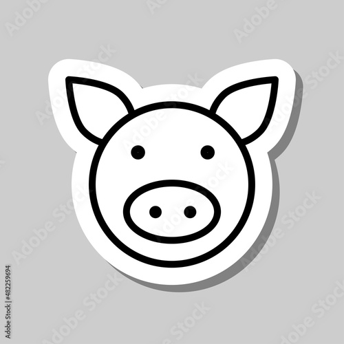 Pig simple icon. Flat desing. Sticker with shadow on gray background.ai