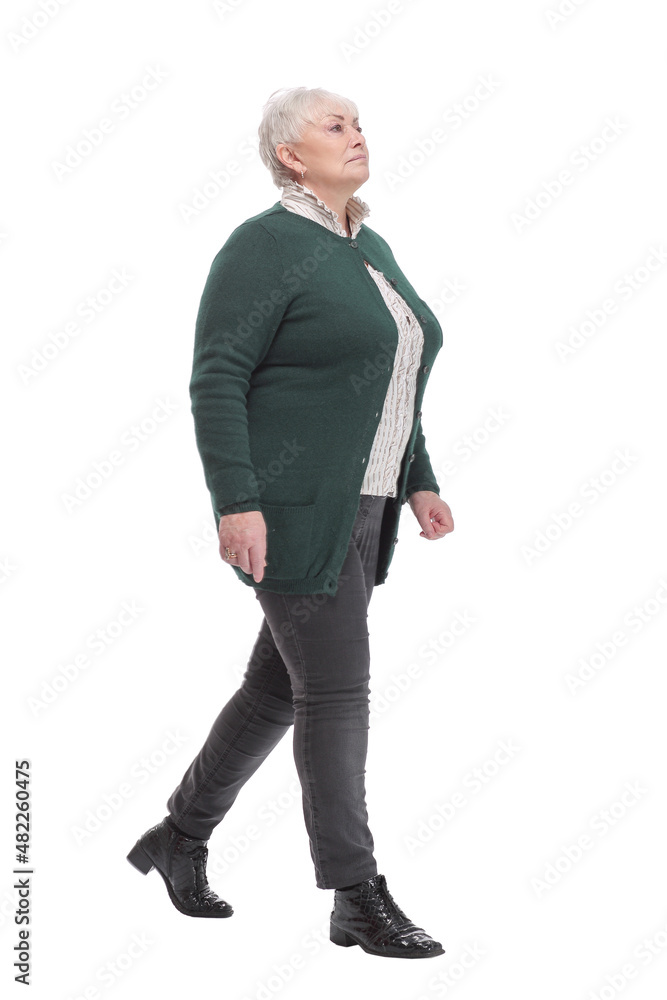 Portrait of happy businesswoman walking on white background Portrait of happy businesswoman walking on white background