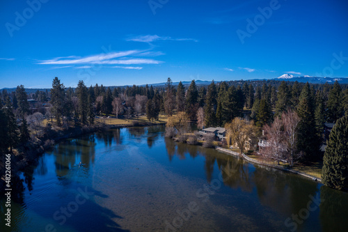 Fototapeta Naklejka Na Ścianę i Meble -  Aerial View of Mirror Pond and Drake Park in Bend, Oregon.
