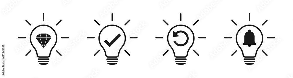 Lamp icons set. Idea lamp icon collection. Flat style - stock vector Lamp icons set. Idea lamp icon collection. Flat style - stock vector