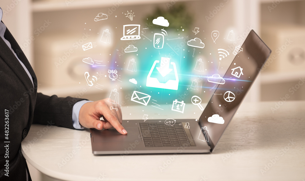 Businessman working on laptop with new business concept Businessman working on laptop with new business concept
