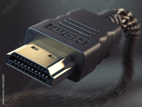 HDMI cable for computer tv and video on black background. photo
