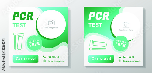 Antigen COVID-19 test social media post banner set, nasal PCR test advertisement concept, antigen nasal swabbing abstract square ad, Pandemic flyer leaflet concept, isolated