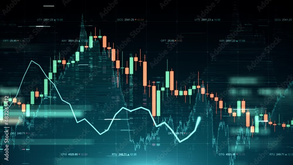 Financial report background graph and charts motion. Abstract futuristic stock market interface concept. Crypto currency commerce texture animation. Seamless loop.