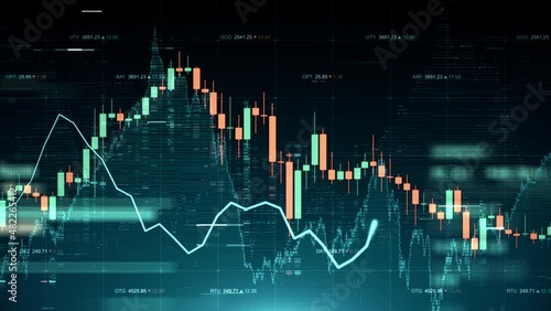 Financial report background graph and charts motion. Abstract futuristic stock market interface concept. Crypto currency commerce texture animation. Seamless loop. photo