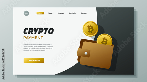 Crypto currency wallet website page template, Bitcoin payment webpage concept, digital block chain background, e-wallet abstract landing page, digital concept, isolated