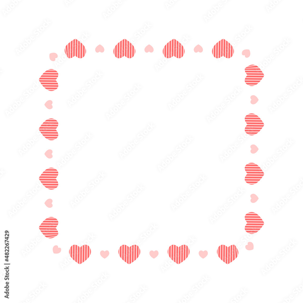 Square frame with hearts. Template for Valentine day invitation card, photo, picture, banner. Vector flat illustration isolated on white background.