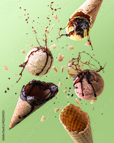 ice cream flying out of a waffle cone