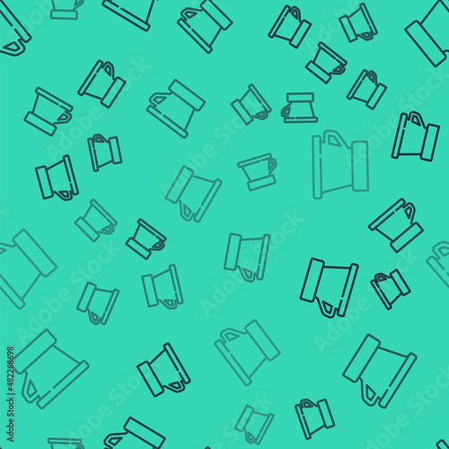 Black line V60 coffee maker icon isolated seamless pattern on green background. Vector