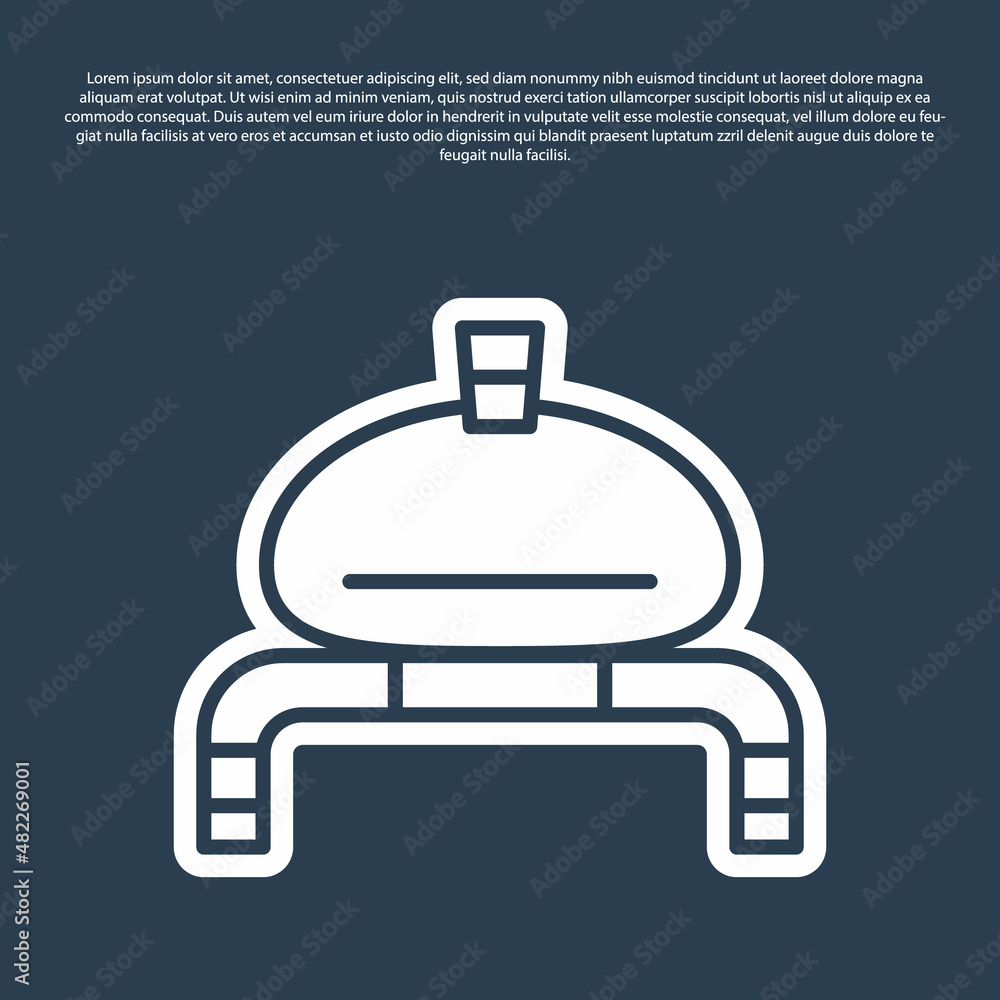 Blue line Bread and salt on towel icon isolated on blue background. National food loaf. Traditional ukrainian wedding bread. Vector
