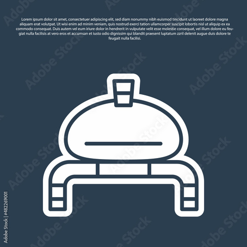 Blue line Bread and salt on towel icon isolated on blue background. National food loaf. Traditional ukrainian wedding bread. Vector