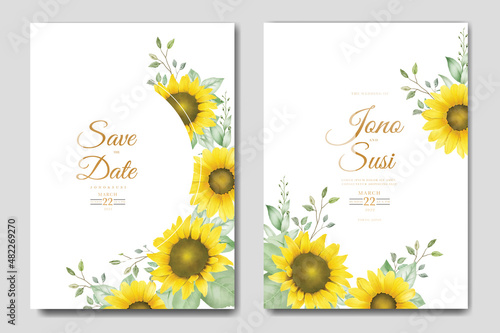 beautiful sun flower watercolor wedding invitation card