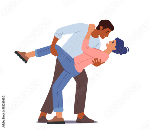 Man and Woman in Loving or Friendly Relations Spend Time Together, Dance or Kissing. Young Couple Sparetime, Romance