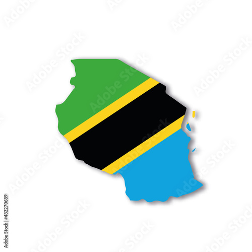 Tanzania national flag in a shape of country map