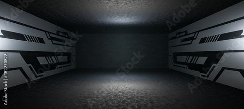 Fotografia Computerized CryptoSpace Interior Crypto World Dystopian Neon with Dark Gray Col