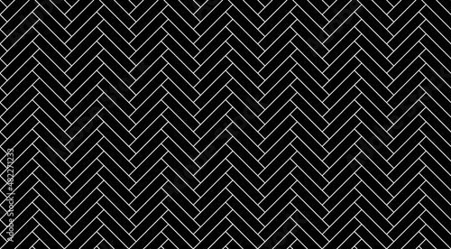 Herringbone floor seamless texture for parquet design. Black geometric tiles. Herringbone pattern for kitchen, bathroom, toilet interior. Monochrome repeat laminate decor, vector illustration