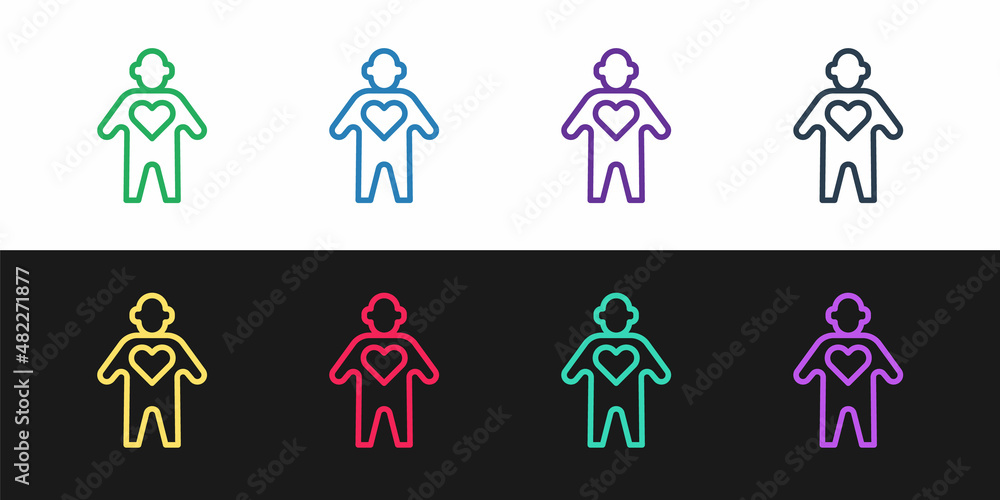Set line Volunteer icon isolated on black and white background. Vector