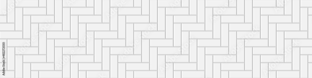 White herringbone metro tile seamless pattern. Kitchen backsplash or bathroom wall texture. Subway stone or ceramic brick background. Vector flat illustration. White herringbone metro tile seamless pattern. Kitchen backsplash or bathroom wall texture. Subway stone or ceramic brick background. Vector flat illustration.
