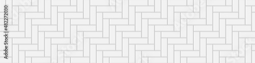 White herringbone metro tile seamless pattern. Kitchen backsplash or bathroom wall texture. Subway stone or ceramic brick background. Vector flat illustration.