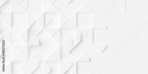 Random shifted white fading out triangles and squares geometrical background wallpaper banner pattern with copy space