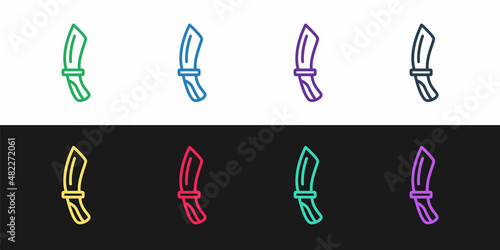 Set line Diving knife icon isolated on black and white background. Vector