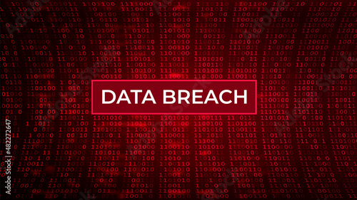 Digital Binary Code on Dark Red Background. Data Breach
