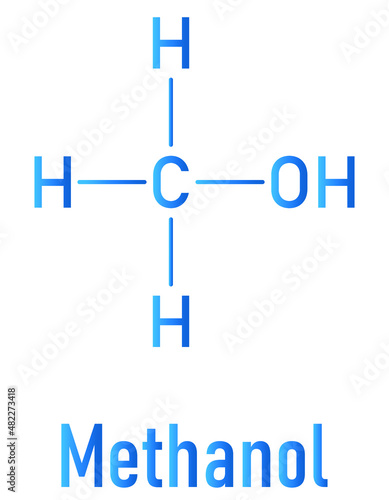 Methanol or methyl alcohol, MeOH, molecule. Highly toxic. Skeletal formula.