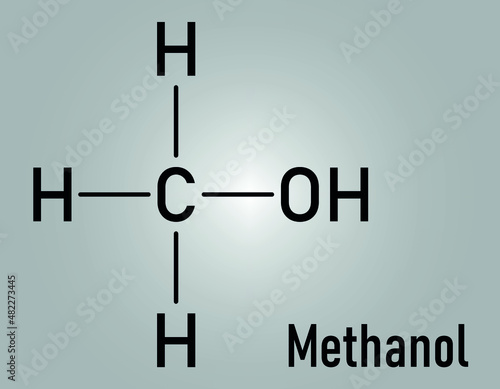 Methanol or methyl alcohol, MeOH, molecule. Highly toxic. Skeletal formula.